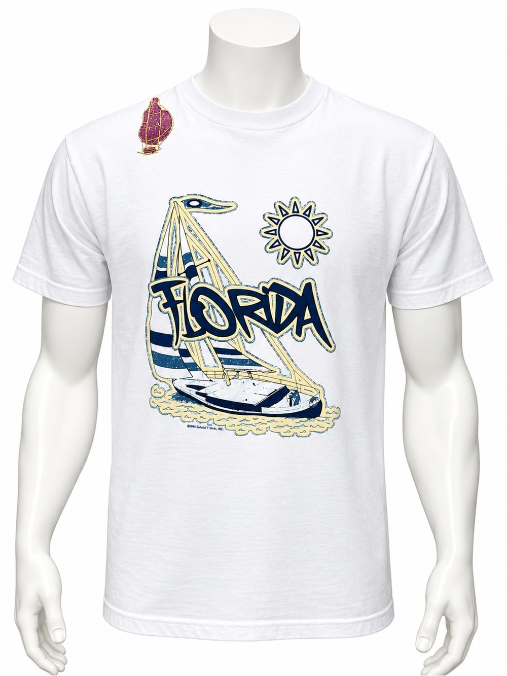 Vintage 90's Florida Beach Sailing White Single Stitch Graphic Print T-Shirt LG